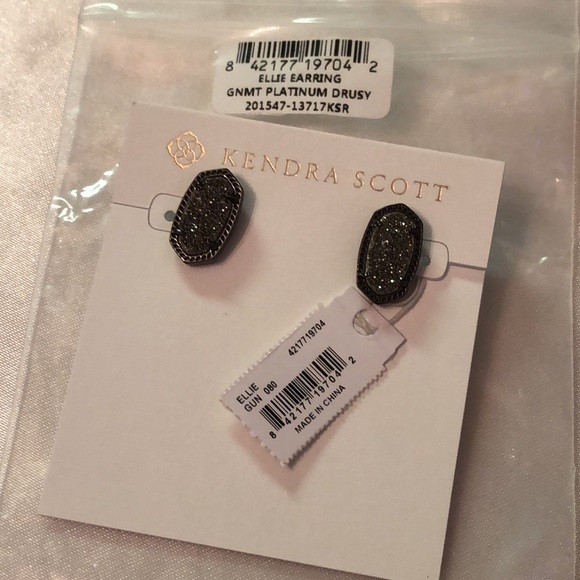 Kendra Scott Ellie Gunmetal Tone Stud Earrings With Platinum Drusy NWT - Picture 7 of 16